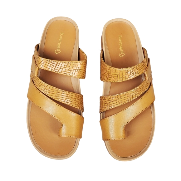 BareTraps Womens Hoorah Tan Faux Leather Slide Sandals Size 7 - Picture 2 of 9